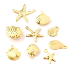 10Pcs Stainless Steel Classic Starfish Charms Gold Beach Shell Pendant for DIY Necklace Bracelet Ear Jewelry Making Accessories