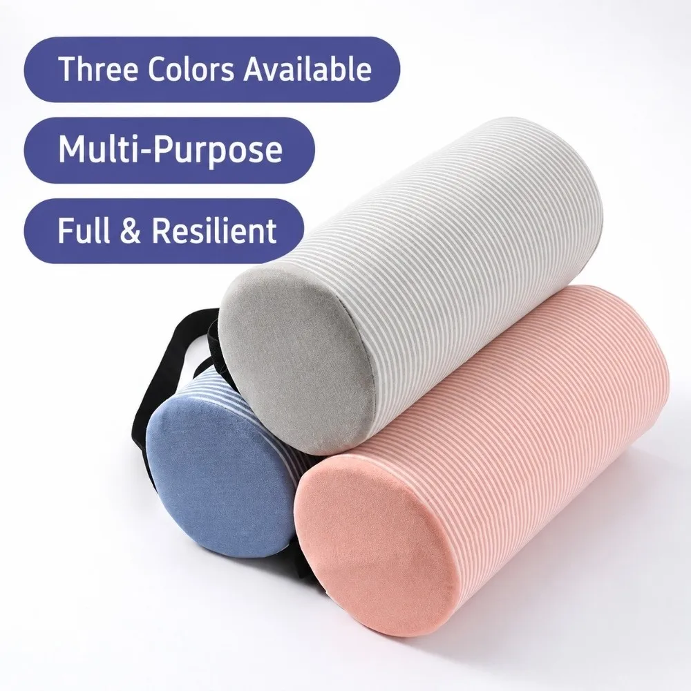 Memory Foam Lumbar Roll Pillow Stripe Cover Adjustable Strap Memory Foam Pillow Portable Design Cylinder Shape
