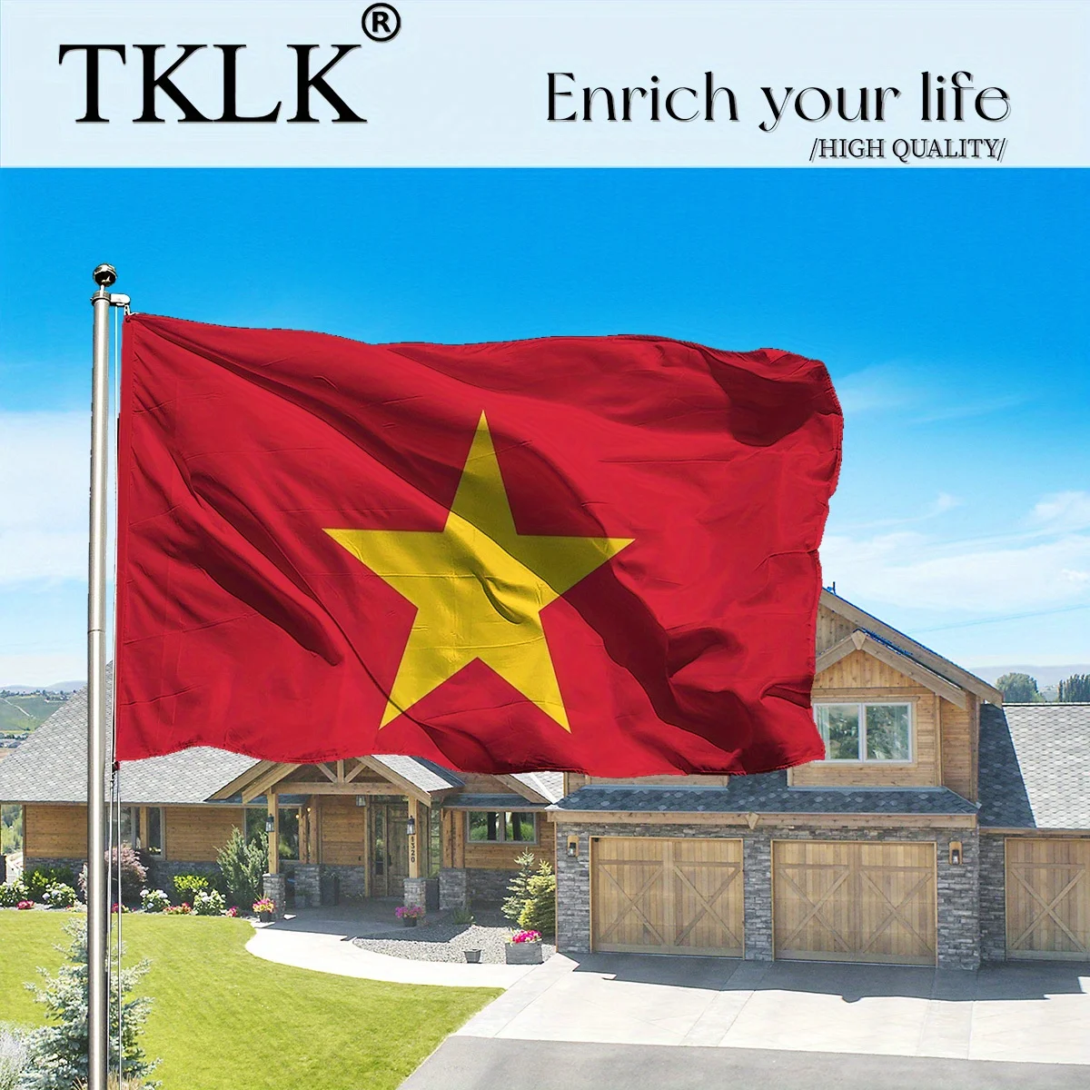 1pc Vietnam Flag- 35.43x59.06inch Durable Polyester Star on Red Banner, for Garden