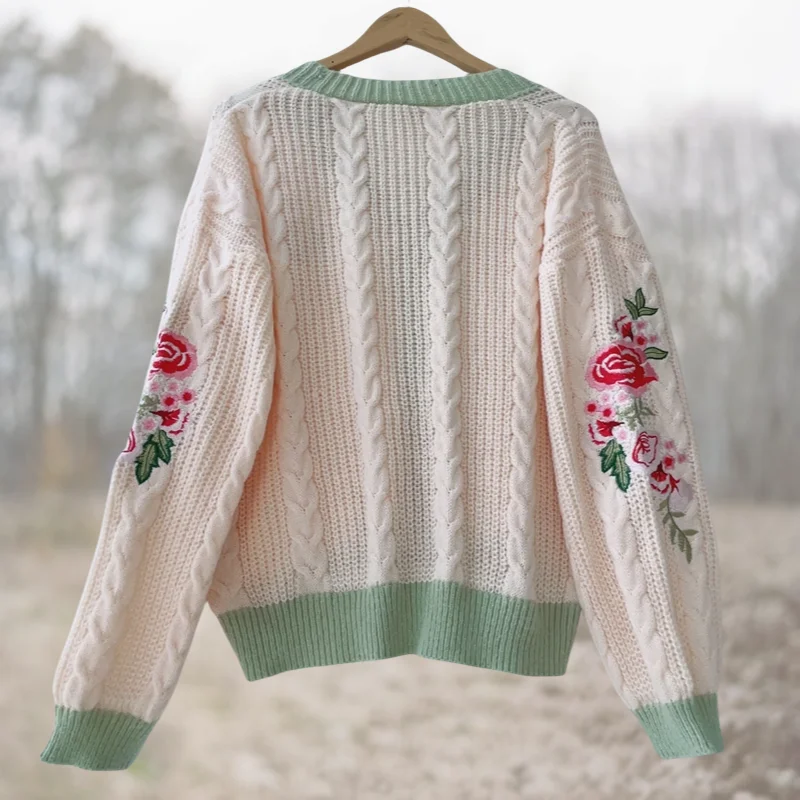 3XL Evermore Cardigan Women Vines Embroidery Sweater Fashion Flower Folklore Knitted Cardigans Plus Size Letter Patch Sweater