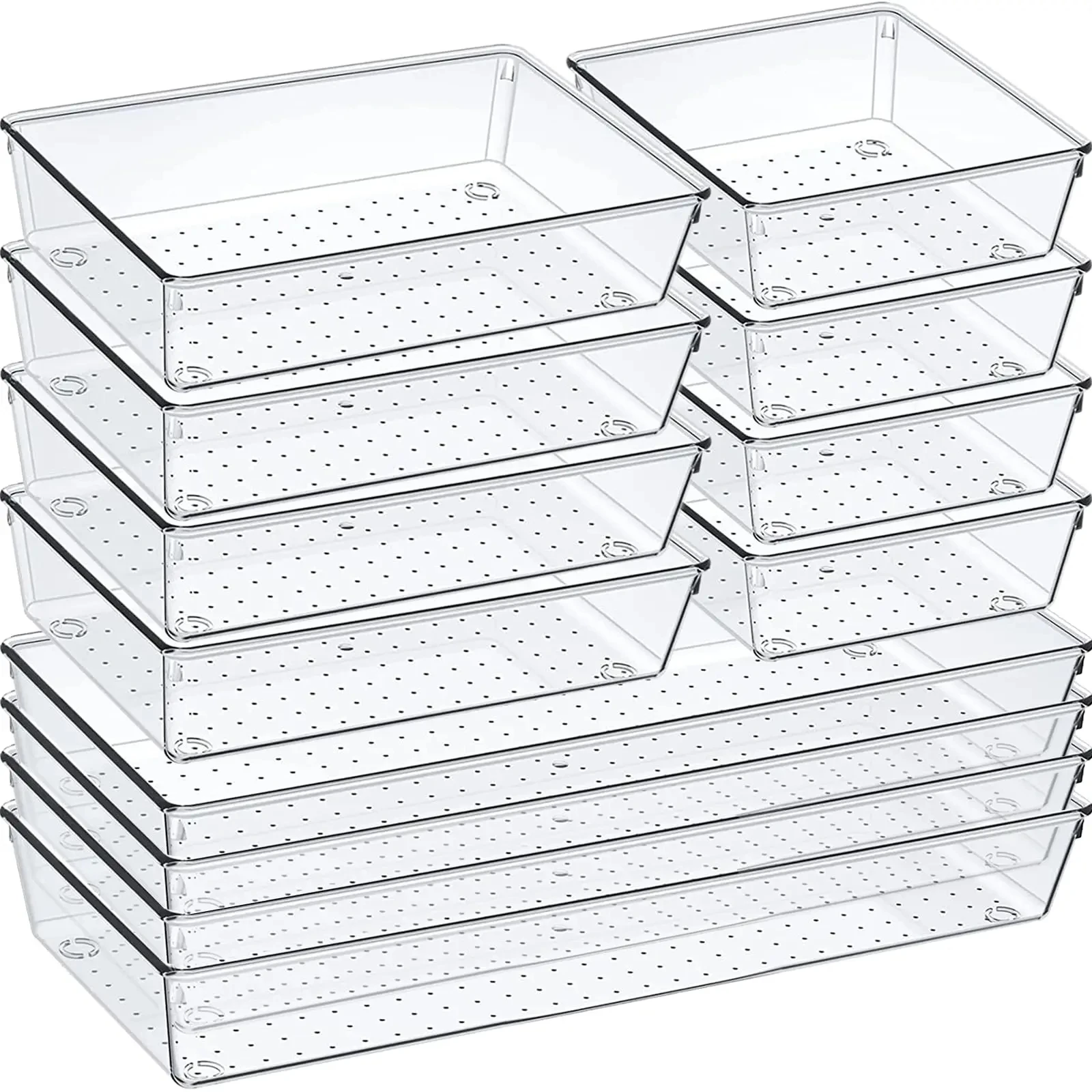 6/9/12Pack Drawer Organizers Clear Plastic Tub Containers for Bathroom Dressing Table Storage, Home Organization Makeup Kit view 6