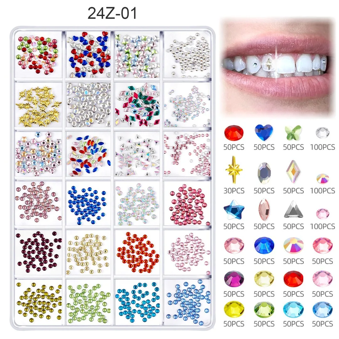 1350pcs Tooth Gem Kit Various Shapes Fashionable Teeth Jewelry Gem Personalized Dental Decoration for Girls Boys Party Decor