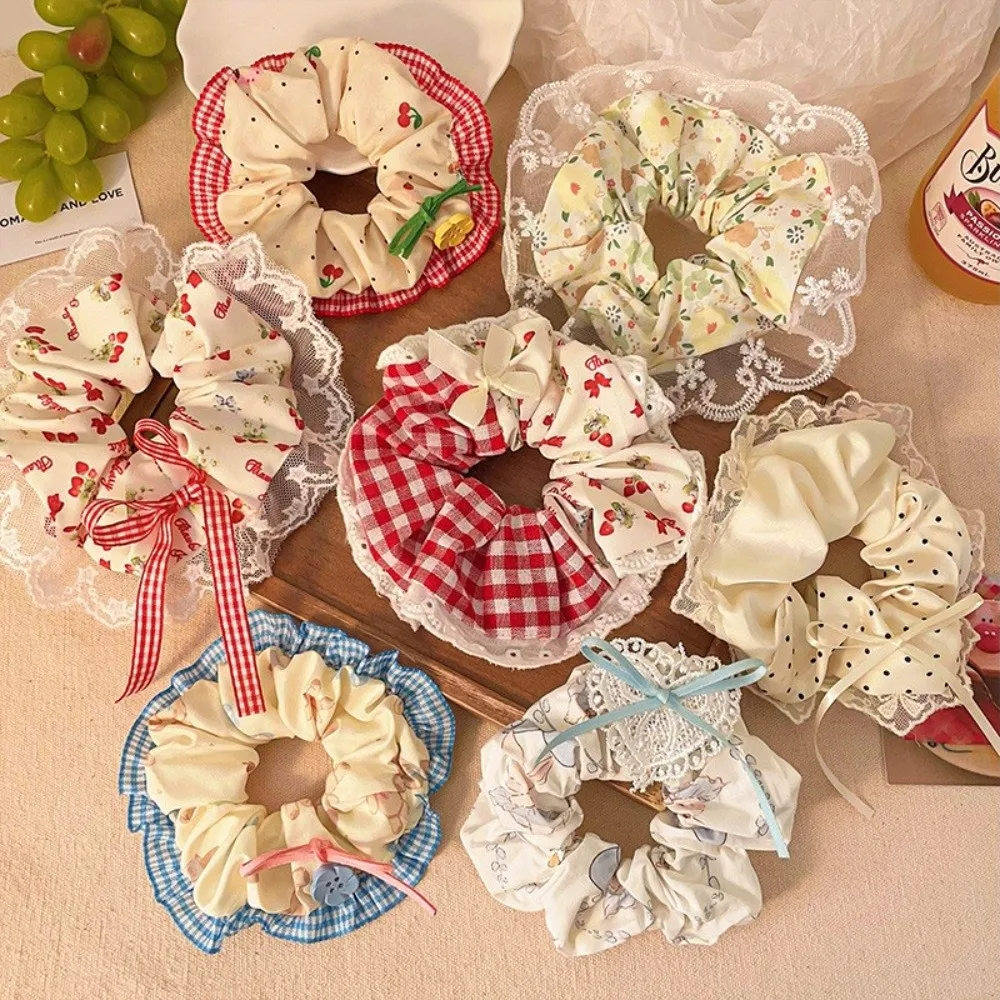 Korean Fashion Floral Scrunchies Women Girls Elastic Hair Rubber Band Accessories Tie Hair Ring Rope Headdress Headwear