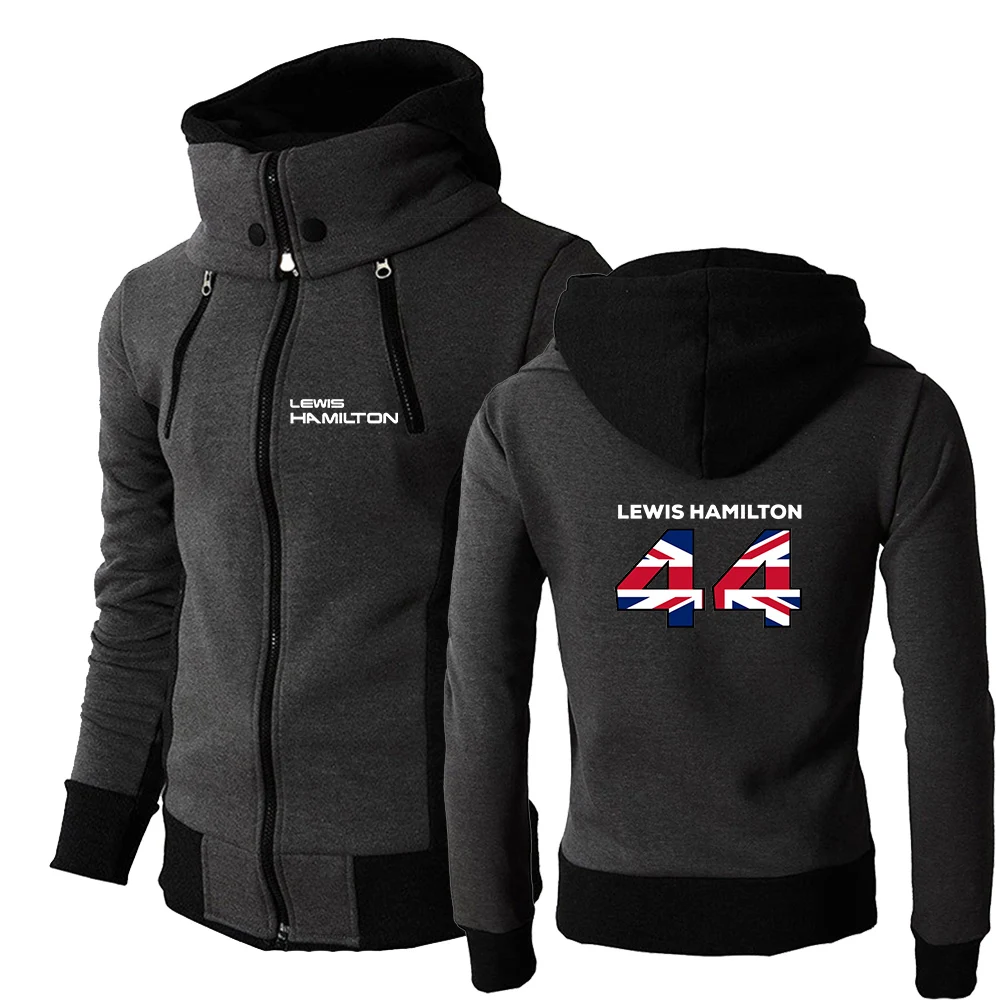 F1 Driver Lewis Hamilton Digital 44 2024 Tri-color Hooded Jacket Spring Autumn Men's Comfortable and Leisure Spliced Zipper Tops