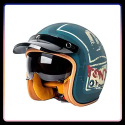 Unisex Open Face Helmet with Clear Dark Lens DOT Approved Retro 3/4 Motorcycle Helmets Jet Helmet for Men ABS Shell Safty Cap