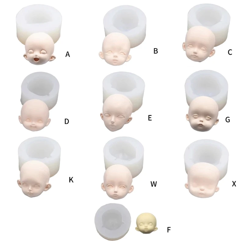 Molde de silicona para cara de muñeca 3D, molde de arcilla suave para cara de bebé humano, herramientas de decoración de pasteles, moldes de jabón