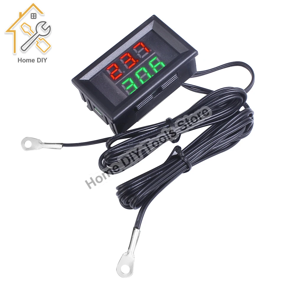 DC 4-28V LED Double Display Digital Thermometer On Board Thermometer NTC Metal Waterproof Probe Temperature Sensor High Accuracy