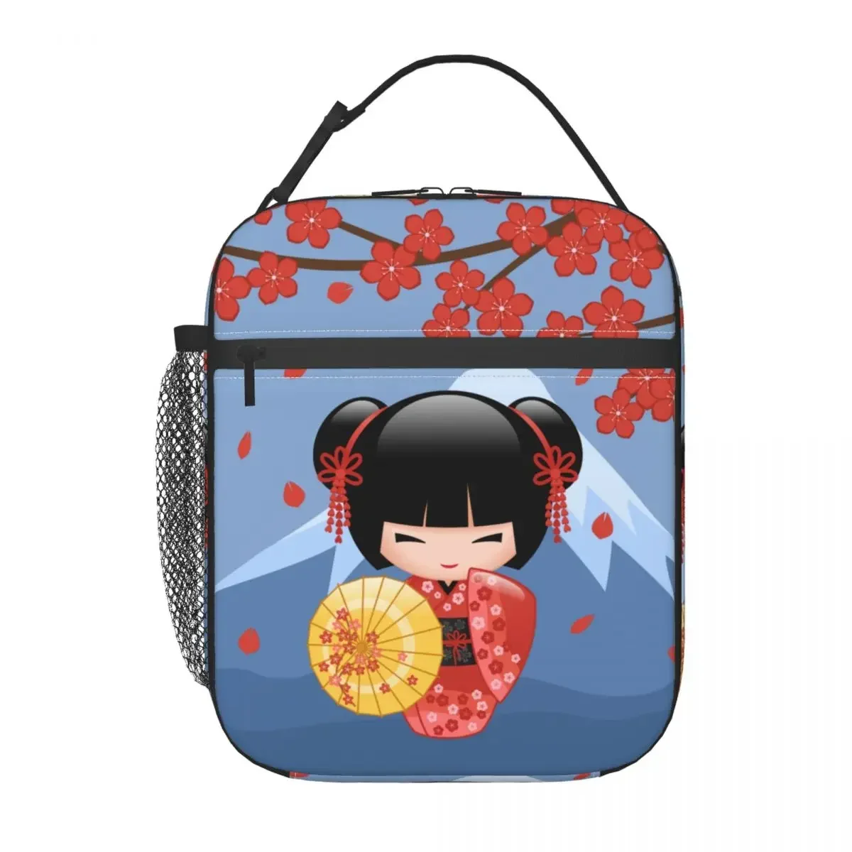 Insulated Lunch Boxes Red Sakura Kokeshi Doll Merch Cute Geisha Girl Storage Food Box Y2K Cooler Thermal Bento Box For School