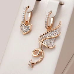 Kinel Hot 585 Rose Gold Color Asymmetrical Big Drop Earrings For Women Personality Full White Natural Zircon Daily Fine Jewelry