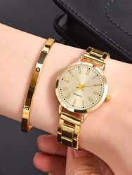 2PCS Casual fashion alloy Roman Ladies Rhinestone quartz watch with bracelet Necklace Ring earrings set the best gift item