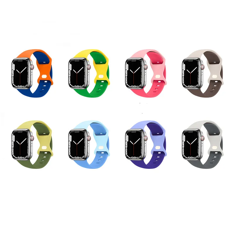 

Soft Silicone Strap for Apple Watch Band 9 8 7 6SE 41/45mm Sport Rubber Loop for iwatch 49Ultra 5 4 3 2 38/42 Butterfly Buckle