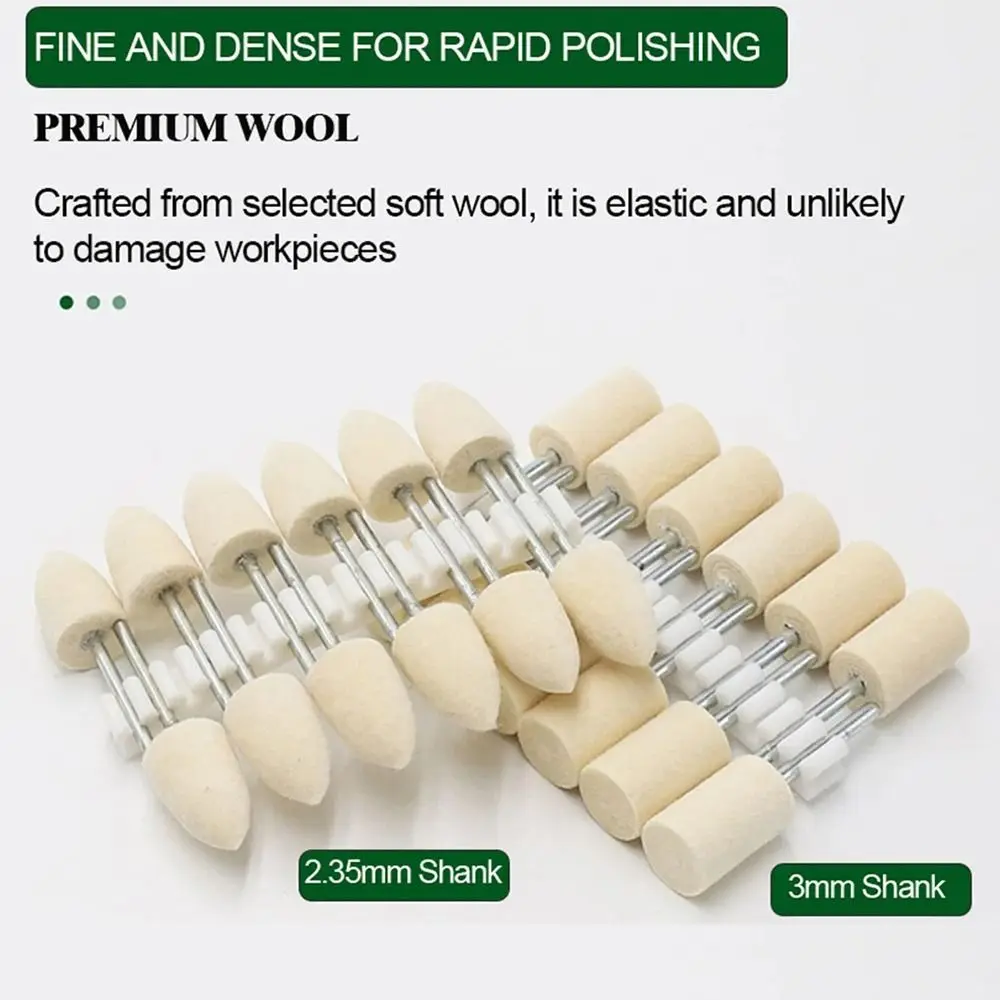 12Pcs Wool Felt Mounted Polishing Buffing Wheels OD Range 3-12mm For Dremel Drill Rotary 2.35/3mm Shank Tool Grinding Heads Bits