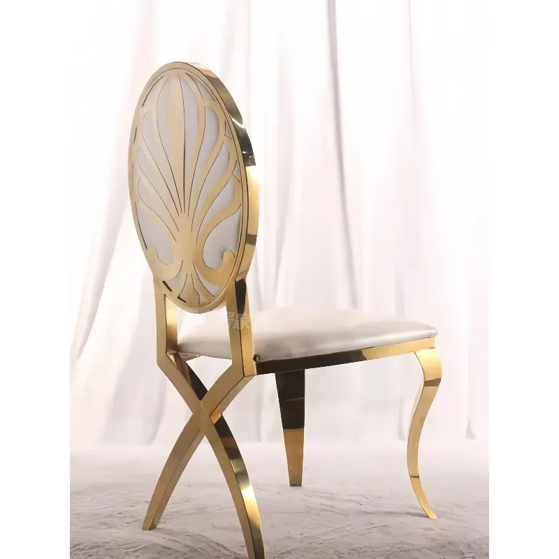 2025 new light luxury stainless steel round back fancy gold Internet celebrity metal chair dining chair electroplated backrest h