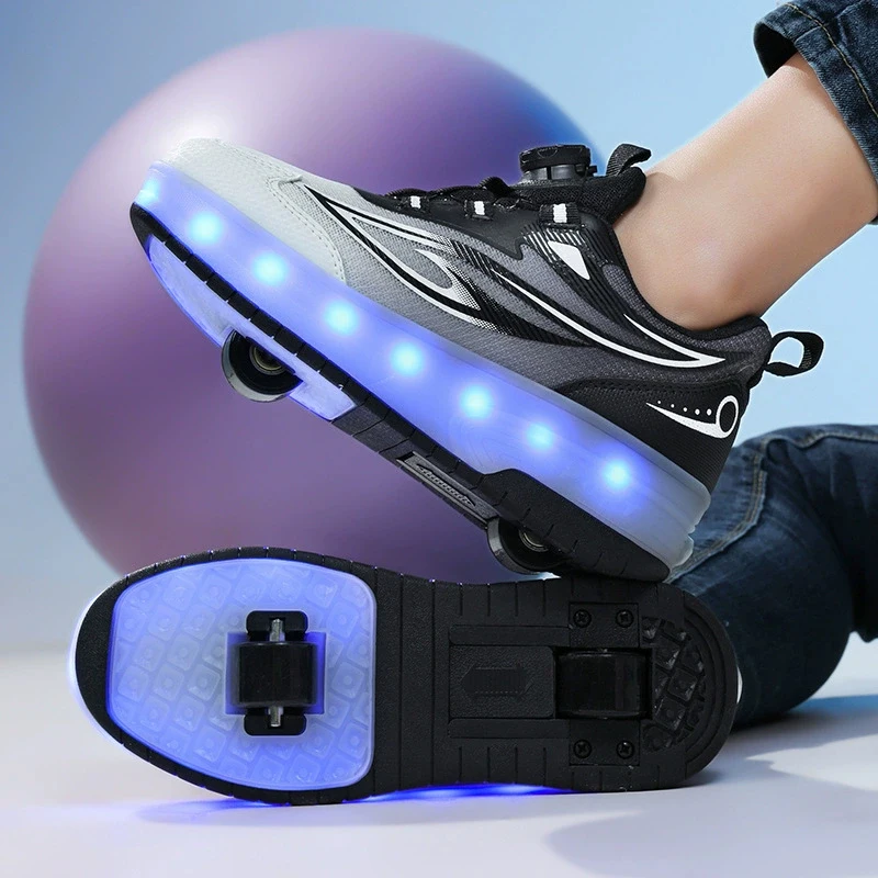 

Kid Roller Skates Girls Sneaker Removeable Wheels USB Charge Luminous Skateboard Shoes Boy Outdoor Casual Sport Roller Shoe