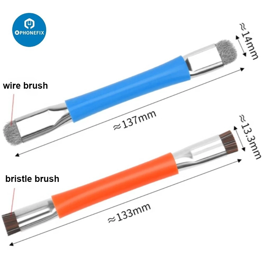 Mane Steel Brush Dual Head Replaceable Anti-static Brush for Motherboards PCB Dust Cleaning IC Glues Removal Repair Hand Tool
