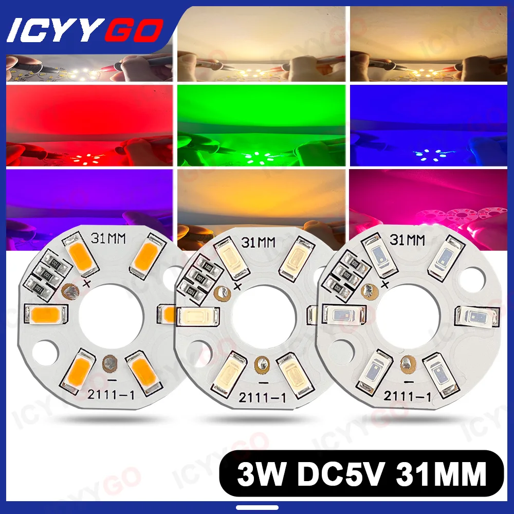 5V Lamp Board Low Voltage Lamp Beads White Lght Yellow Green Blue Yellow Pink VioletLED Light Chip 3W Suitable For DIY