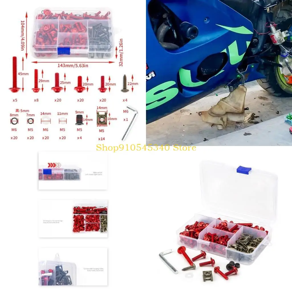 U2JA 177Pcs Complete Fairing Bolts Screw for Motorcycle Windscreen Windshield M5 M6 Screws Fairing Bolt Nut Bodywork