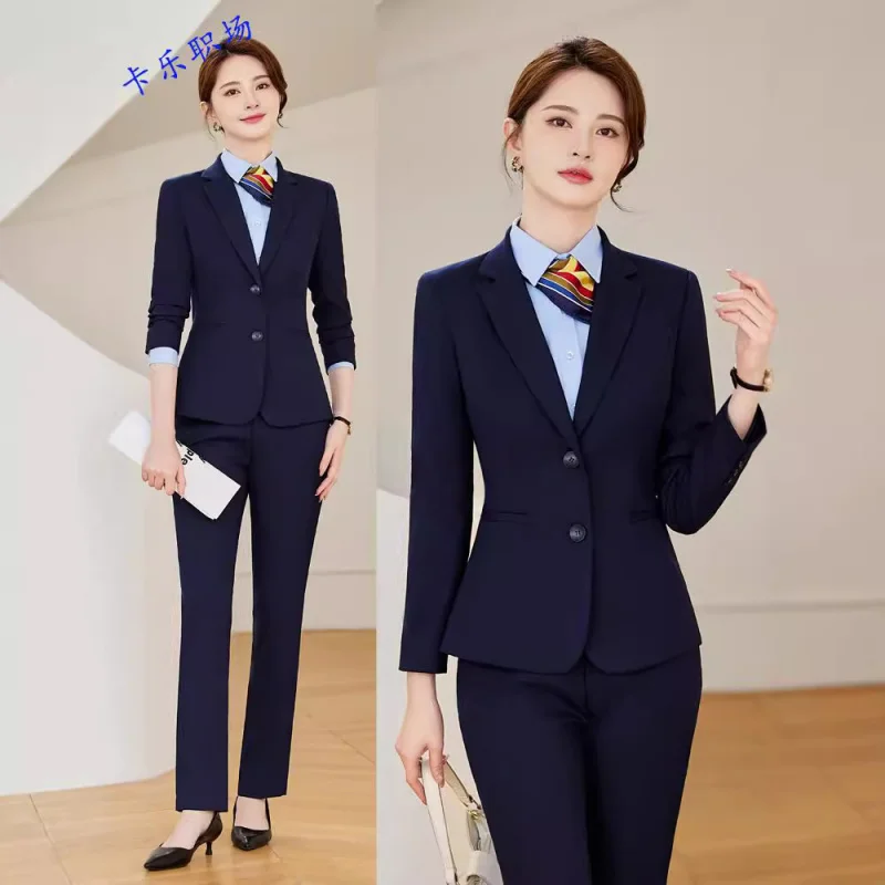 Autumn Winter Classic Professional Suit Black Blazer Professional Attire Elegant College Student Interview Formal Workwear