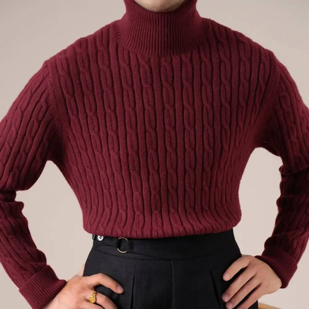 Suéter de punto de cuello alto para hombre, capa Base de manga larga, suéter de mezcla de lana superior para hombre, Maglione Natale, Otoño Invierno, marca
