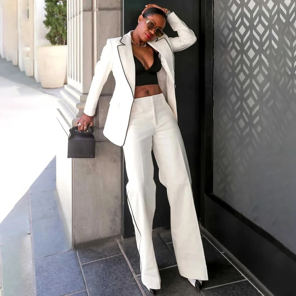 

Customzied White Women's Suits Fashion One-Button Notch Lapel Slim Fit 2 Piece Jacket Pants Luxury Fashion Female Clothing Sets