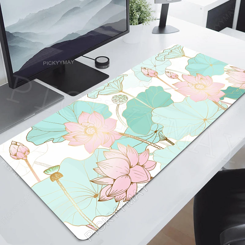 

Chinese Lotus Flower Gaming Mousepads Office Mousepad Large Mouse Mat Big Desk Pads Non-Slip Rubber Mouse Pad Art Keyboard Mats