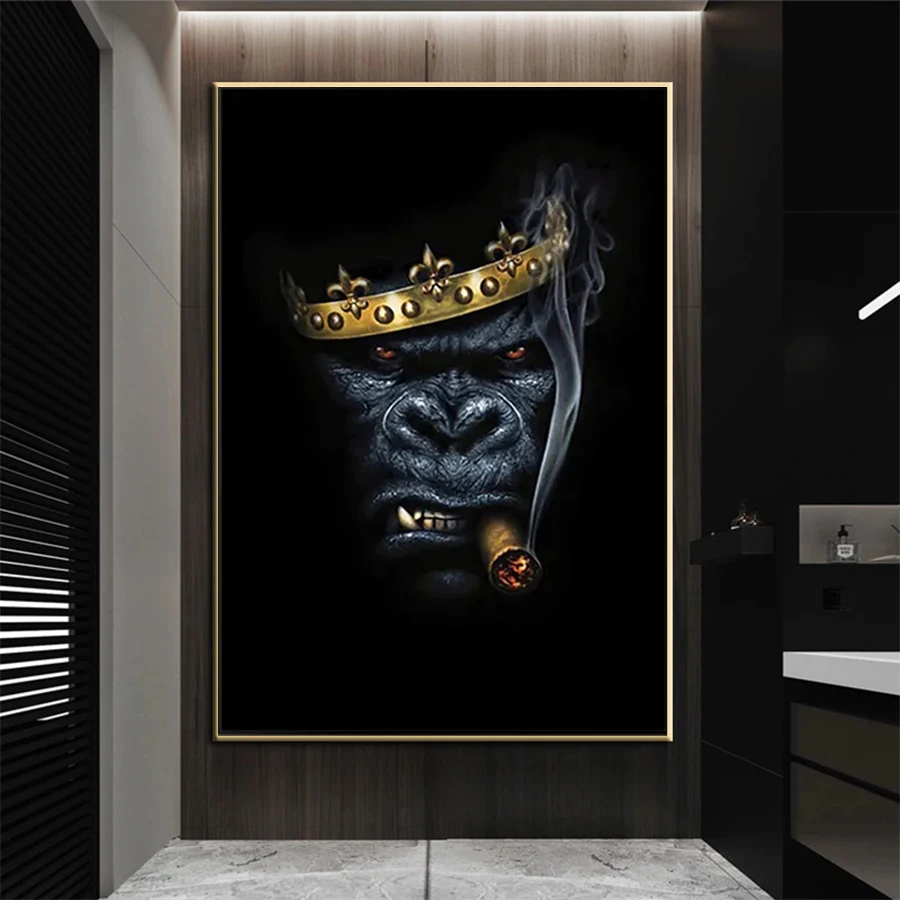 5D DIY Diamond Embroidery Portrait Art of a Crowned Smoking Animal Chimpanzee Full Diamond Painting Cross Stitch Decor Home