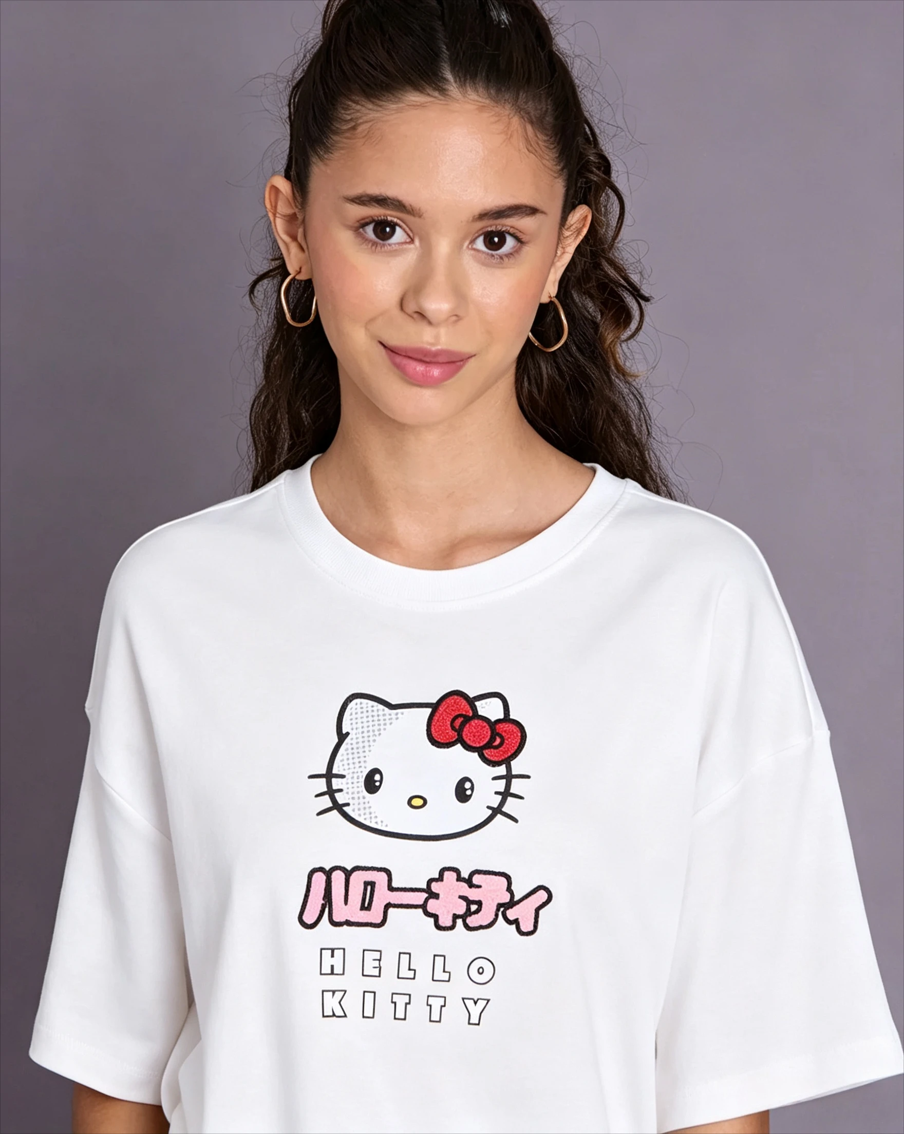 Hello Kitty T Shirt Sanrio Cartoon Double Sided Graphic Japanese Text Print Short Sleeve Cotton White Yellow Oversized Casual