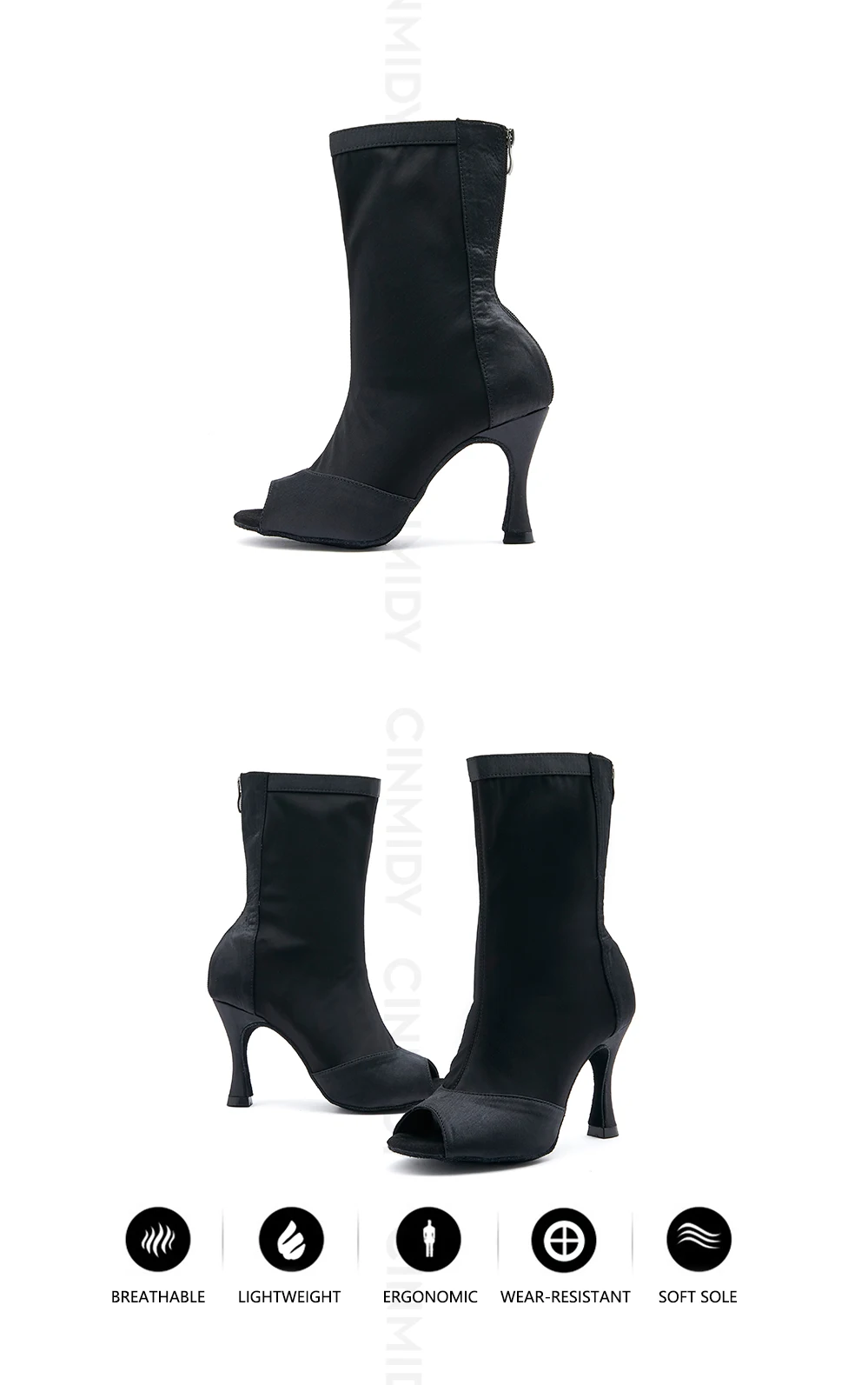 CINMIDY Stretch-Stoff Tanzstiefel Damen Ballroom Latin Tanzschuhe Damen Weichsohlen Jazz High Heels Schuhe zum Tanzen – Detail 3