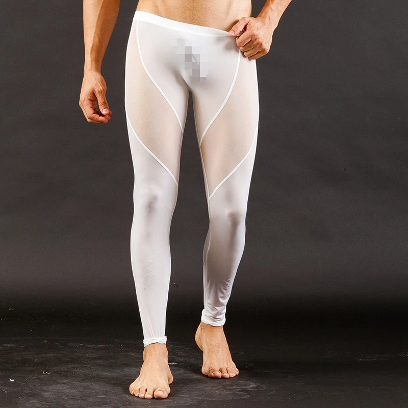 

Mesh Men's Sports Shapers Leggings Pants Long Johns Thin Sexy Fitness Male Breathable Shapewear Legging Yoga Nightwear Bottoms