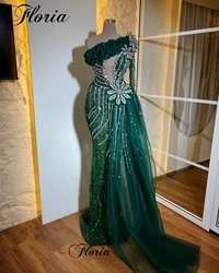 One Shoulder Green Evening Dresses Mermaid Beaded Celebrity Dresses With Crystals Cocktail Dresses Robes De Soirée Customized