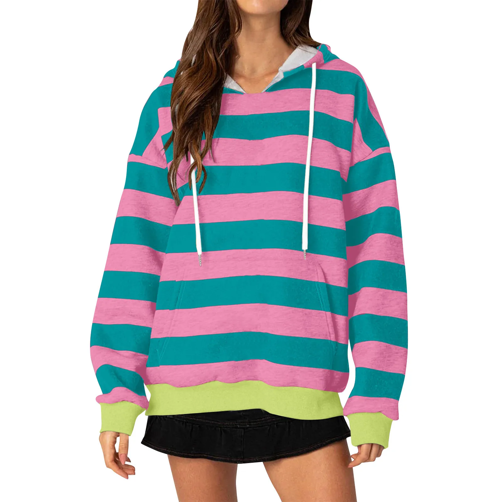 

Women'S Casual Top Striped Printed Long Sleeve Loose Drawstring Hooded Sweatshirt Top Women'S New Trendy Hoodie And Hoodie