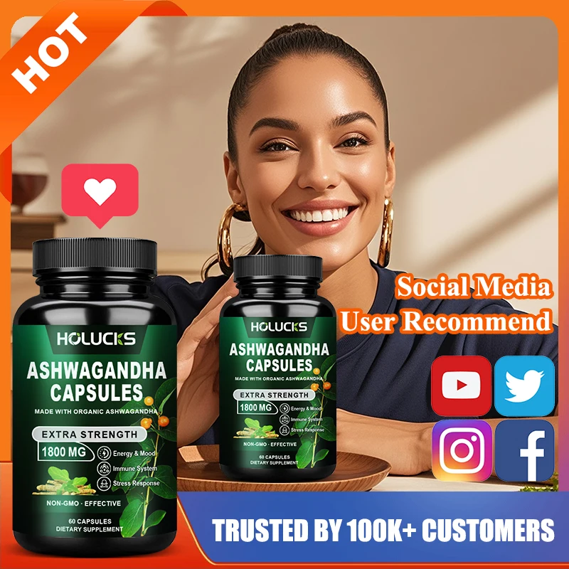 Organic Ashwagandha 1800mg Supplement, for High Potency Stress Relief, Adrenal & Mood Enhancer, Anxiety, Focus & Immune, Non-GMO