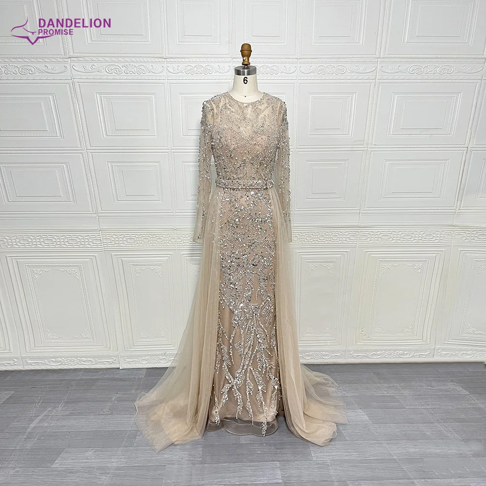 Luxury Mermaid Elegant Long Sleeves Beaded Arabic Evening Dresses O-Neck Tulle Overskirt Gowns For Women 2024 Wedding Party