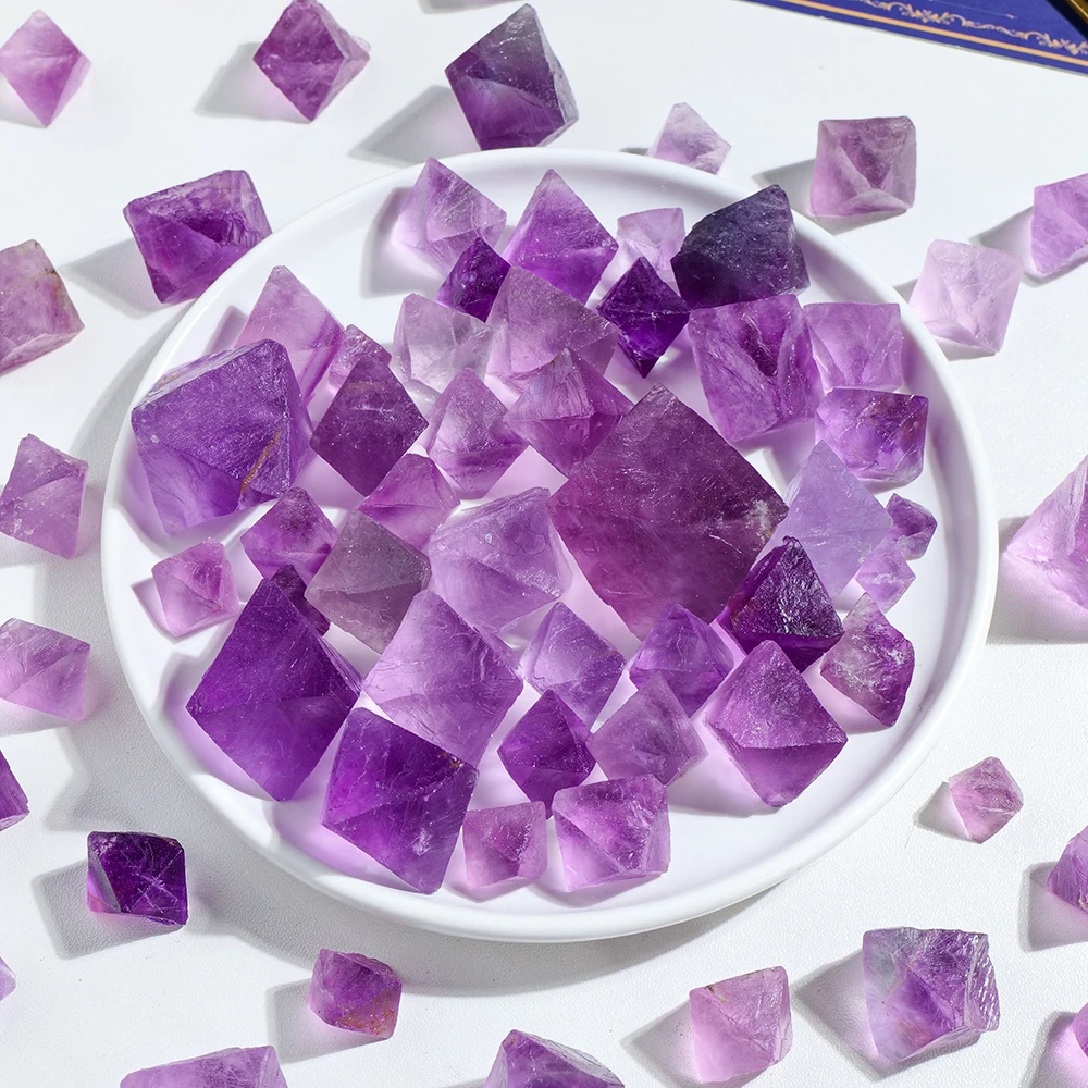 100g/bag Natural Stone Purple Fluorite Octahedron Crystal Crafts Healing Stone Fluorite Gem Mineral Specimen Home Decoration