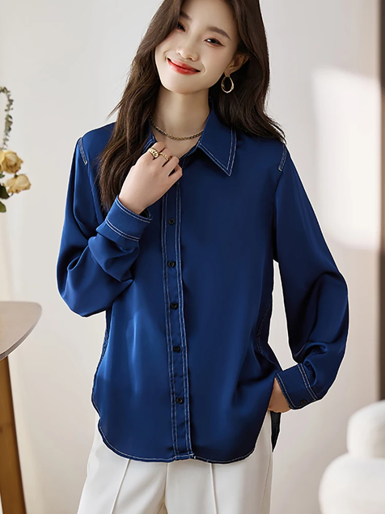 

New Women Blouses Spring Autumn Shirts Female Long Sleeve Button Up Oversize Turn-down Collar Tops Office Beautiful Shirt Blusas