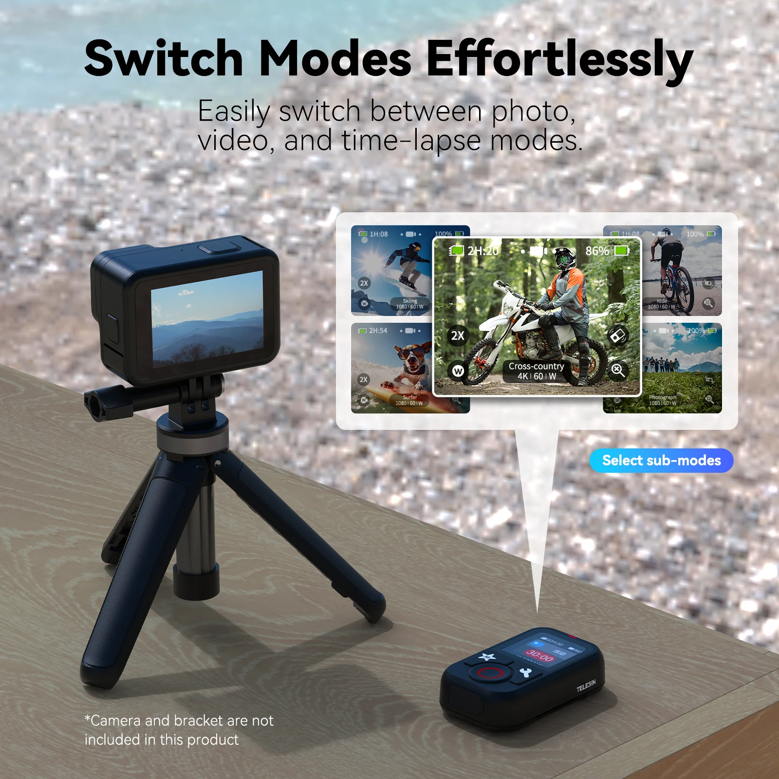 TELESIN T13 Bluetooth Remote Control For GoPro Hero 13 12 11 10 9 8 Max With Wrist Strap For Action Camera Accessories