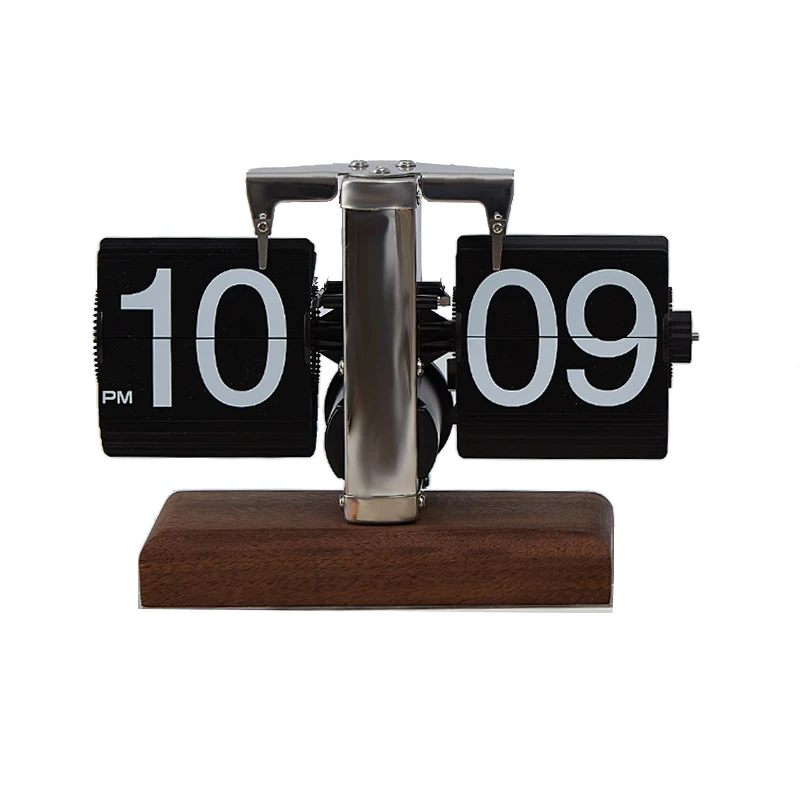 Vintage Table Clock Digital Flip Down Clock Battery Operated Flip Desk Clocks with Black Walnut Wood Base for Home Decorations