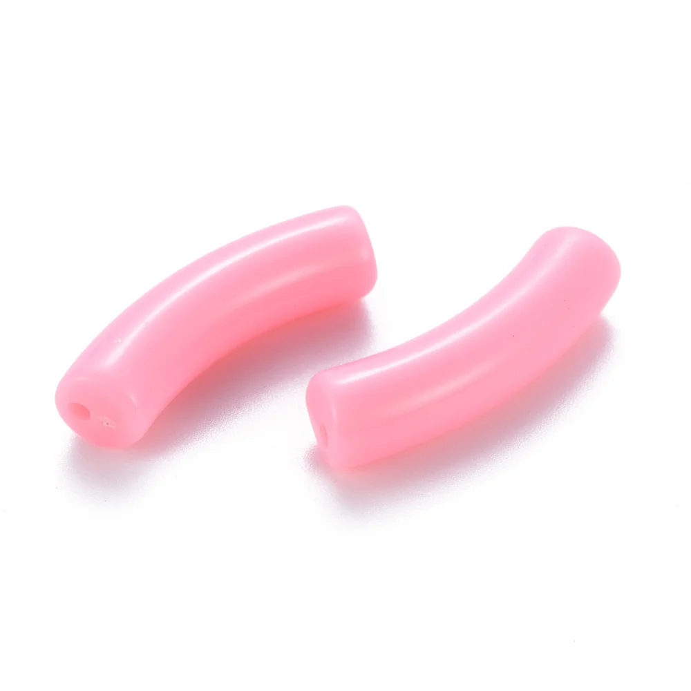 20pc Opaque Acrylic Beads Curved Tube Pink 32x9.5x8mm Hole: 1.8mm