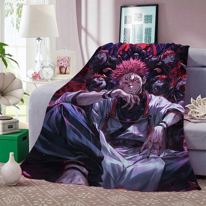 Anime Nap Blanket Sofa King Size B-Sukuna Warm Bed Fleece Camping Custom Fluffy Soft Blankets for Winter Microfiber Bedding