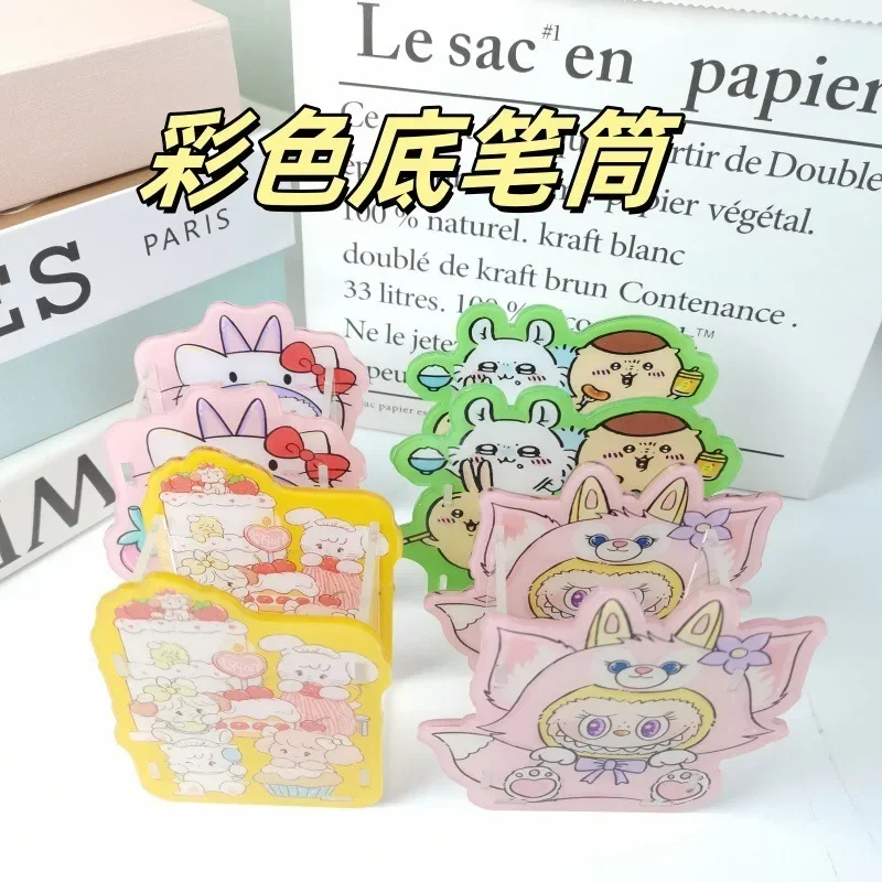 Cartoon Anime Chiikawa Acrylic Pen Holder Cute Labubu Desktop Storage Box Student Stationery Sorting Handmade DIY Pen Container