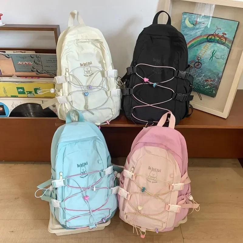 Mochila de viaje ligera con cordón para mujer, nueva mochila para estudiantes universitarios, 2024