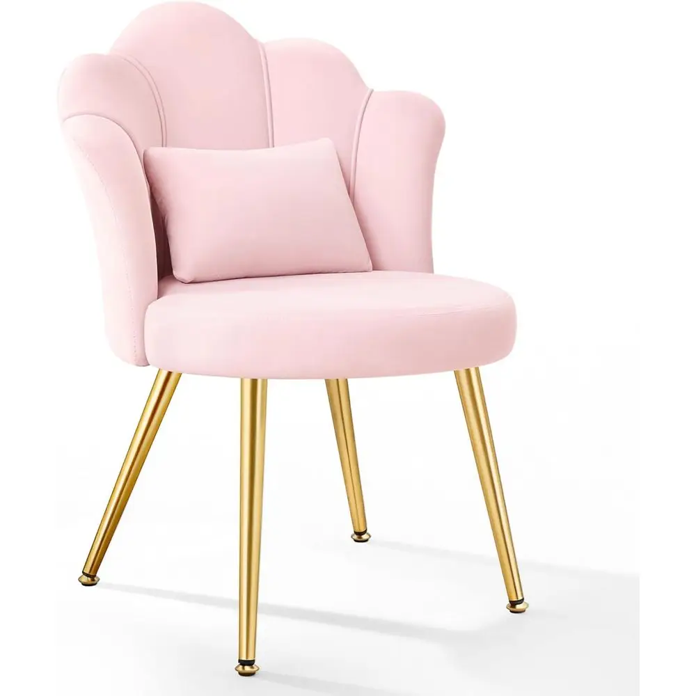 

Pink Makeup Vanity Chair with Metal Legs, Lumbar Pillow, Suitable for Living Room, Makeup Room, Bedroom, or Home Office