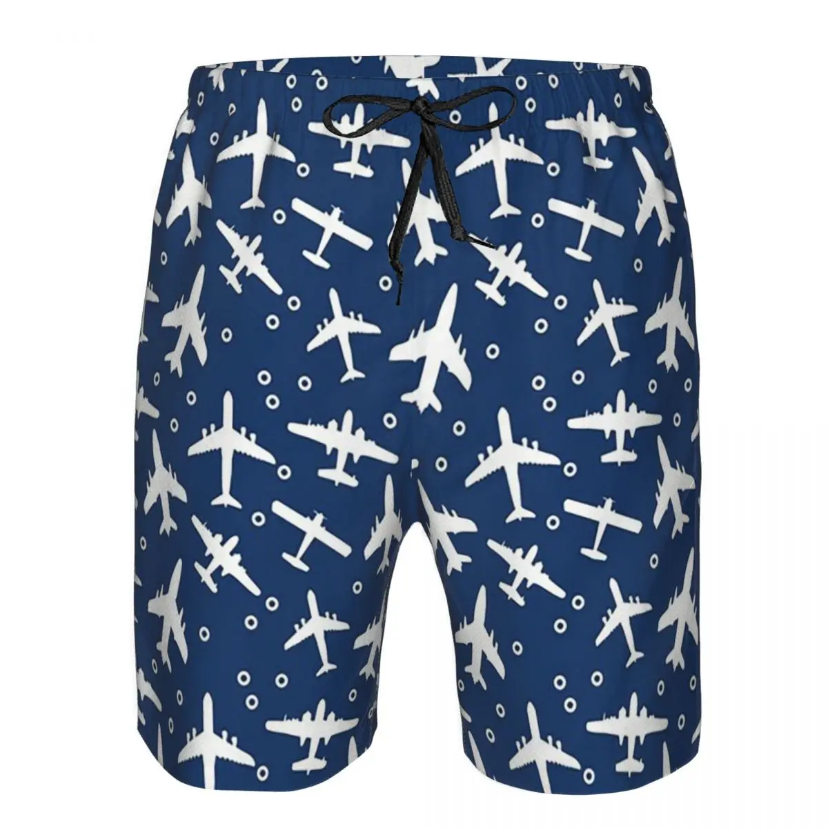 

Blue And White Aeroplanes Silhouette Pattern Trunks Beach Board Shorts Casual Quick Dry Swim Summer Men Pants