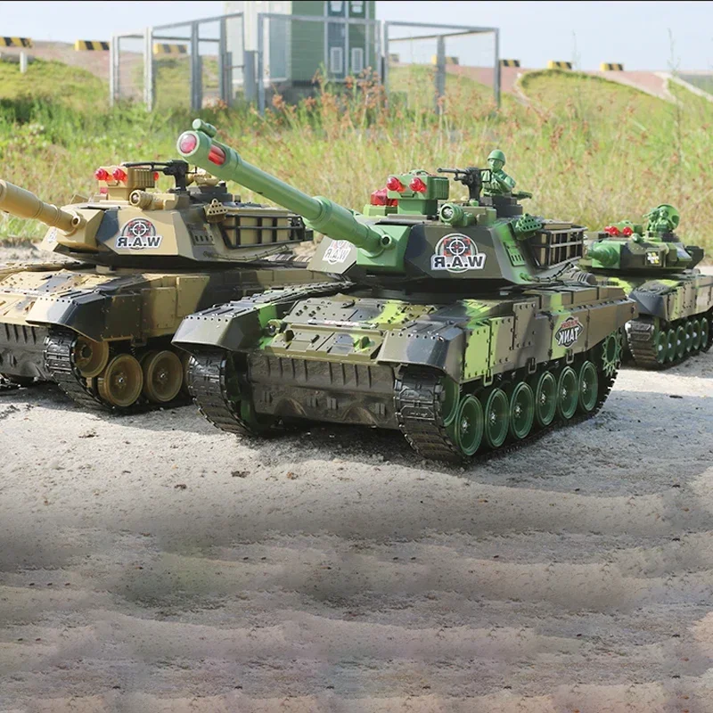 44CM Remote Control Tank 2.4G Large Rc Tank Military Vehicles Battle Fight Launch Off-Road Crawler Electric Toys for Kids Gift