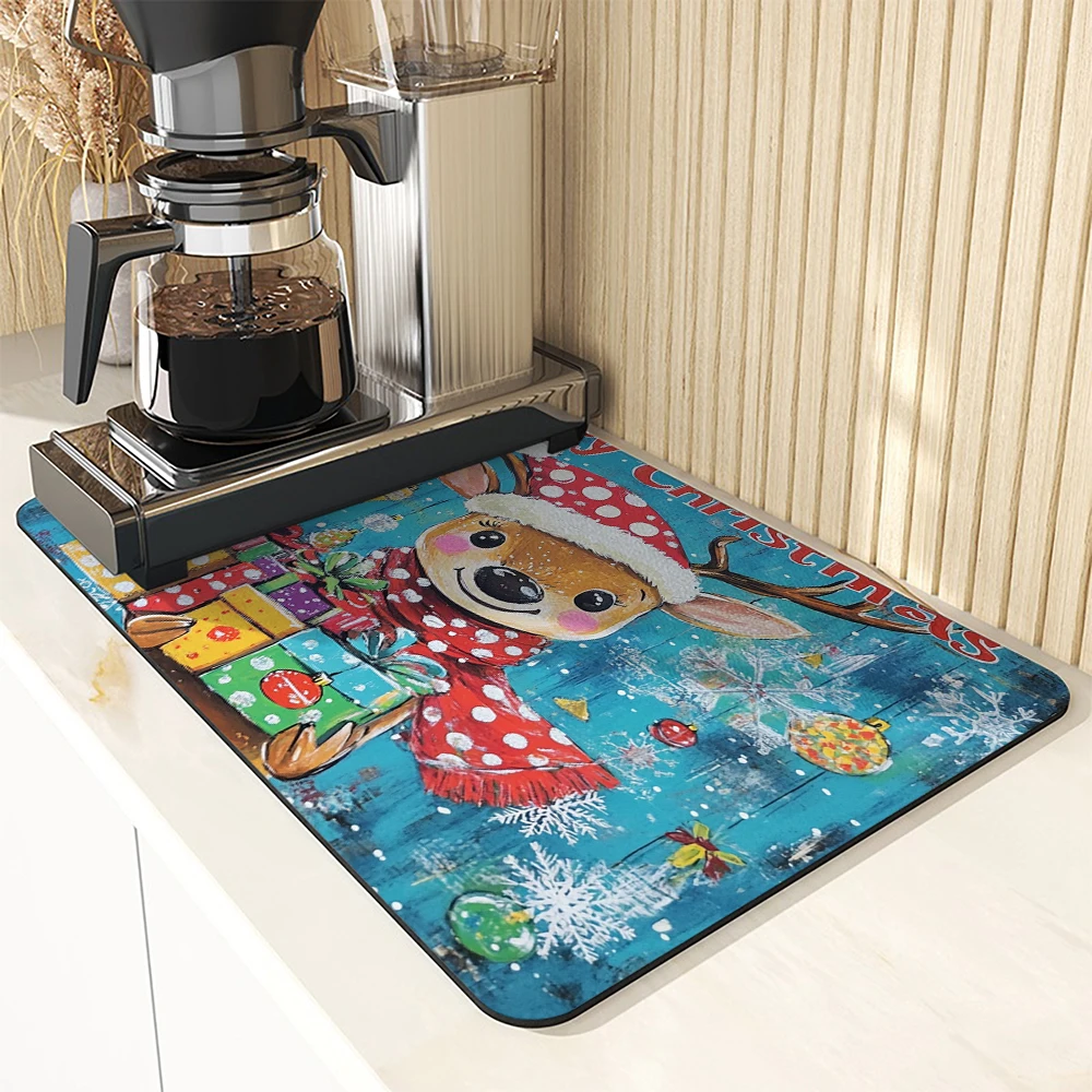 Absorbent Mat Christmas Deer Gift Kitchen Antiskid Drying Mat Quick Dry Bathroom Drain Pad Tableware Mat