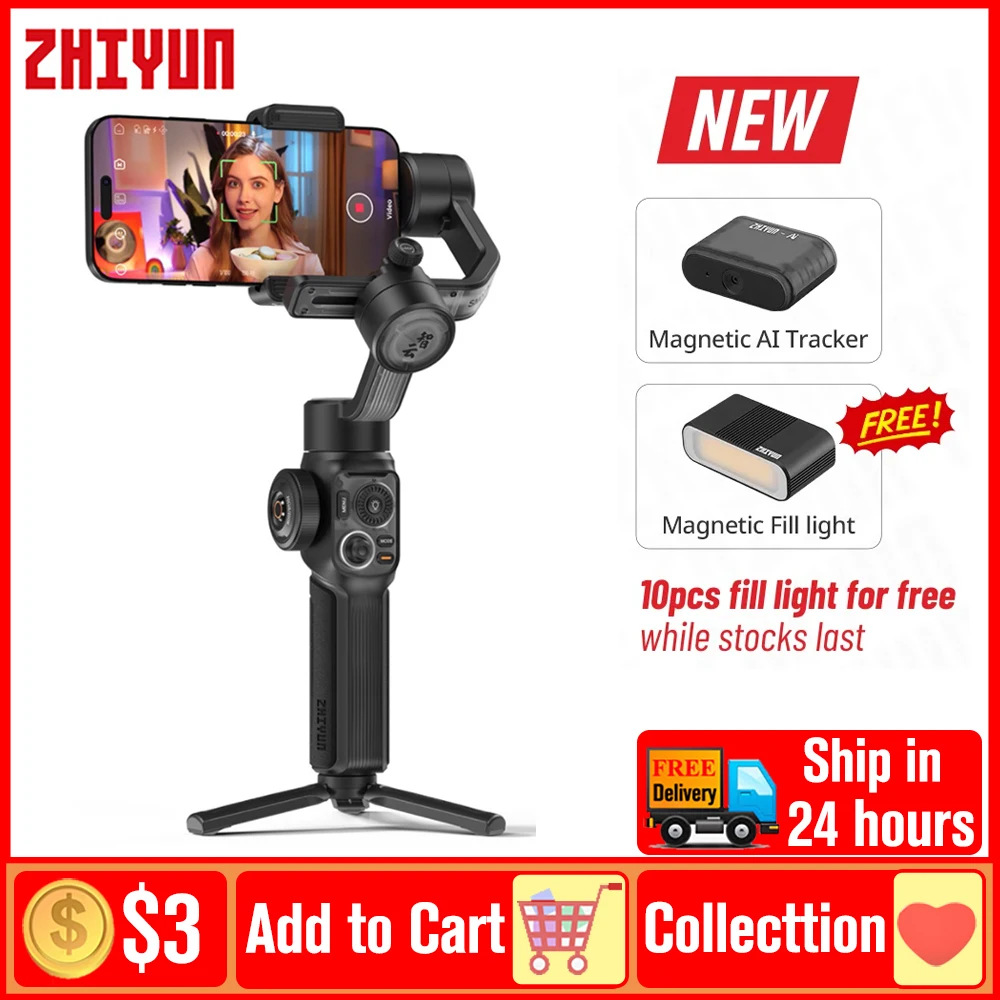 

Zhiyun Smooth 5S AI Tracking Handheld Stabilizer 3-Axis Smartphone Gimbals for iPhone 15 Pro Max Samsung Huawei Xiaomi Oneplus