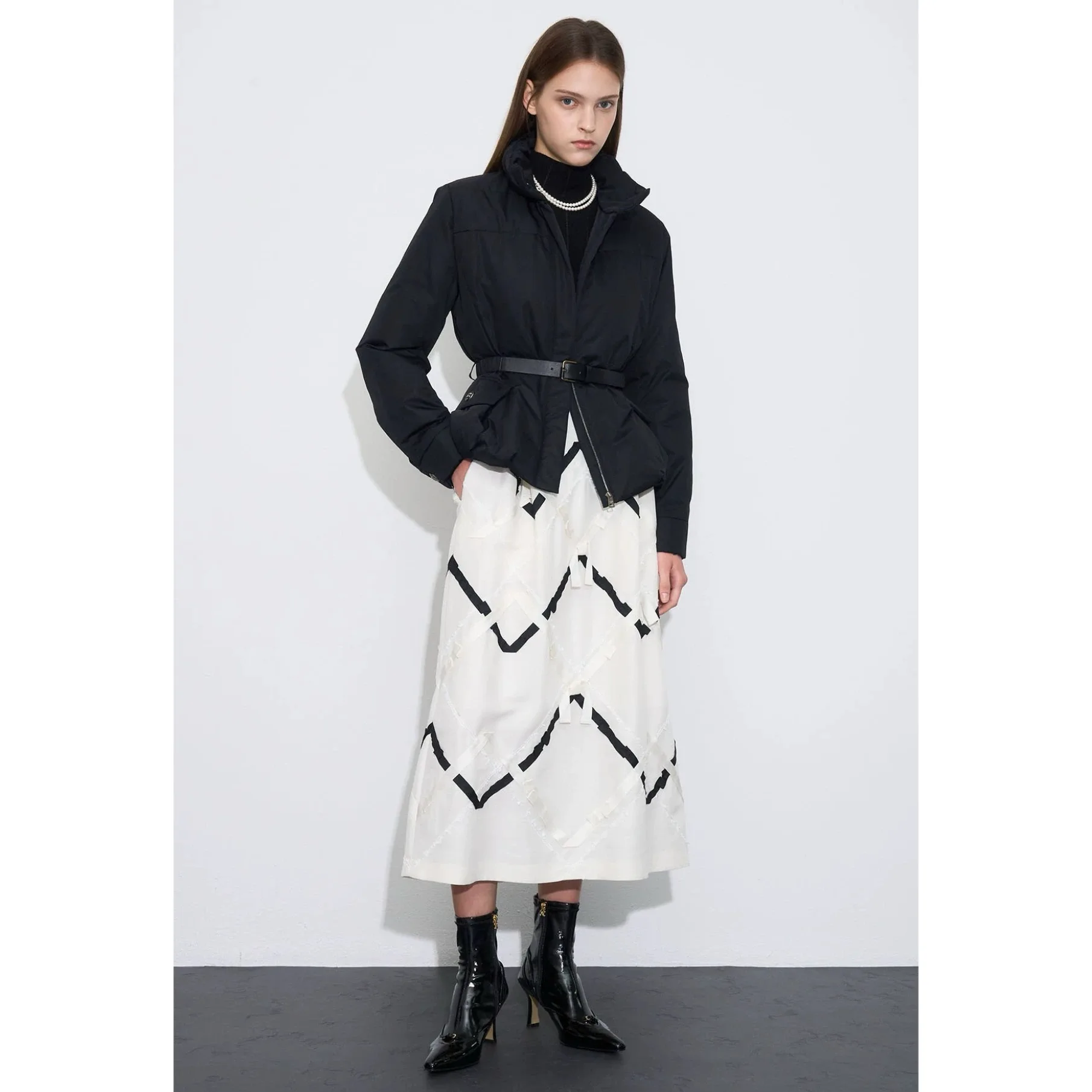 세련된 하이 칼라 슬림핏 구스다운 재킷 두 가지 색상 레몬 치즈 OBZ25 가을 출퇴근용 슬림 스트레이트 튜브 코트