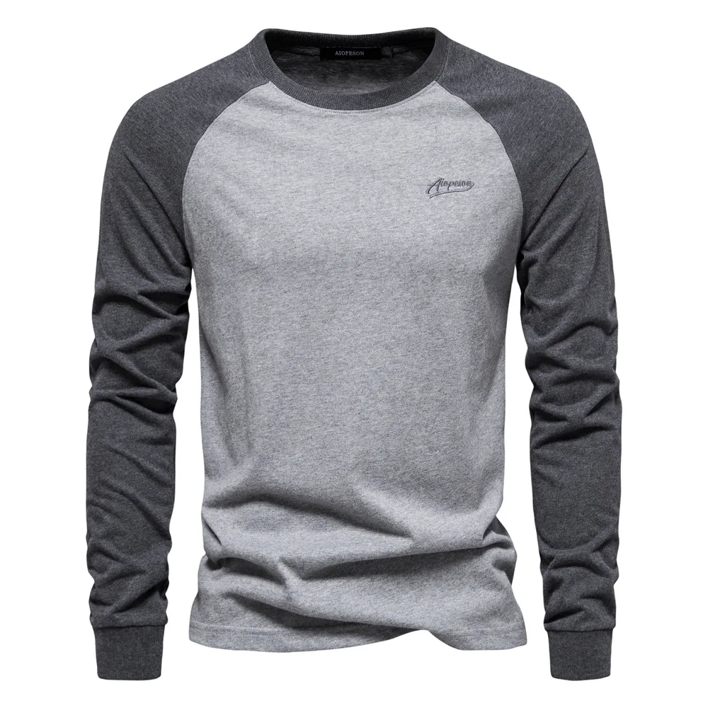 New men's casual pure cotton round-neck multi-color long-sleeved T-shirt, breathable and non-sagging, suitable for daily street。