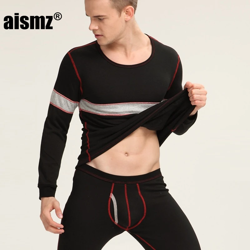 Aismz Men's Thermal Underwear Winter Warm Fleece Long Johns Thick Thermal Underwear Cotton Cashmere O-Neck Underwear Thermals