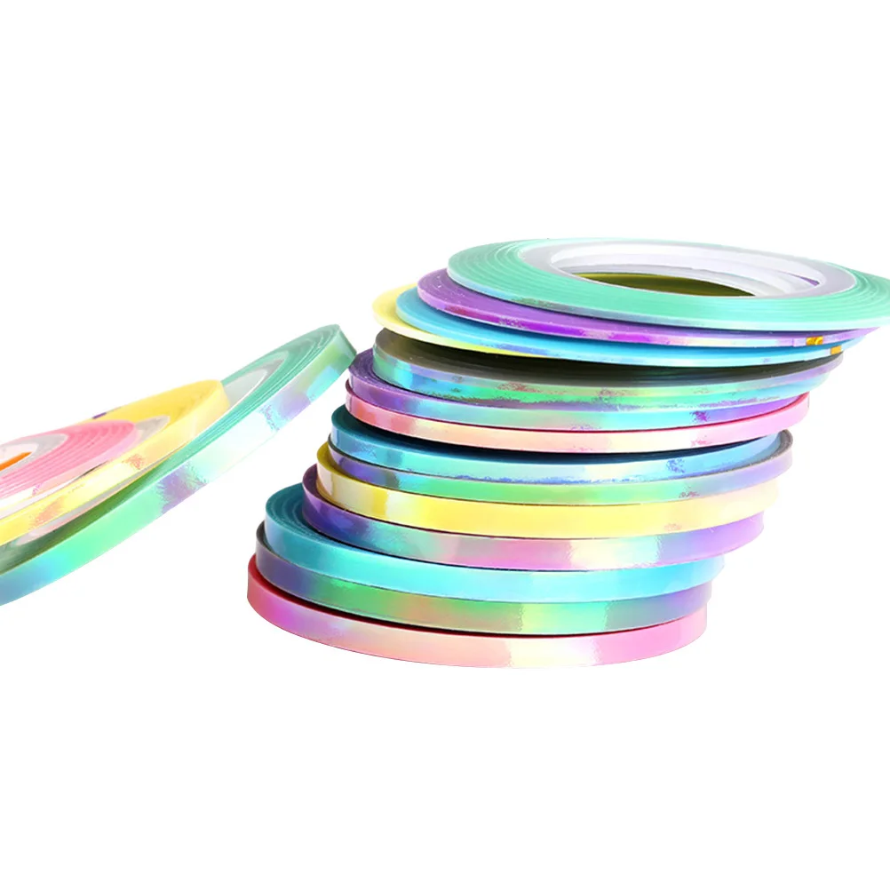 반짝이는 네일 아트 롤 1mm 2mm 3mm 혼합 색상 DIY 스티커 테이프 자가 접착식 장식 네일 및 잡화용